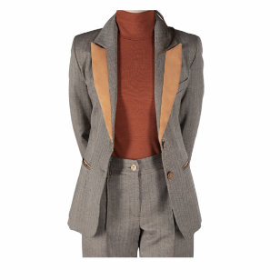 Blazer en laine rayée et éco-daim orangé 